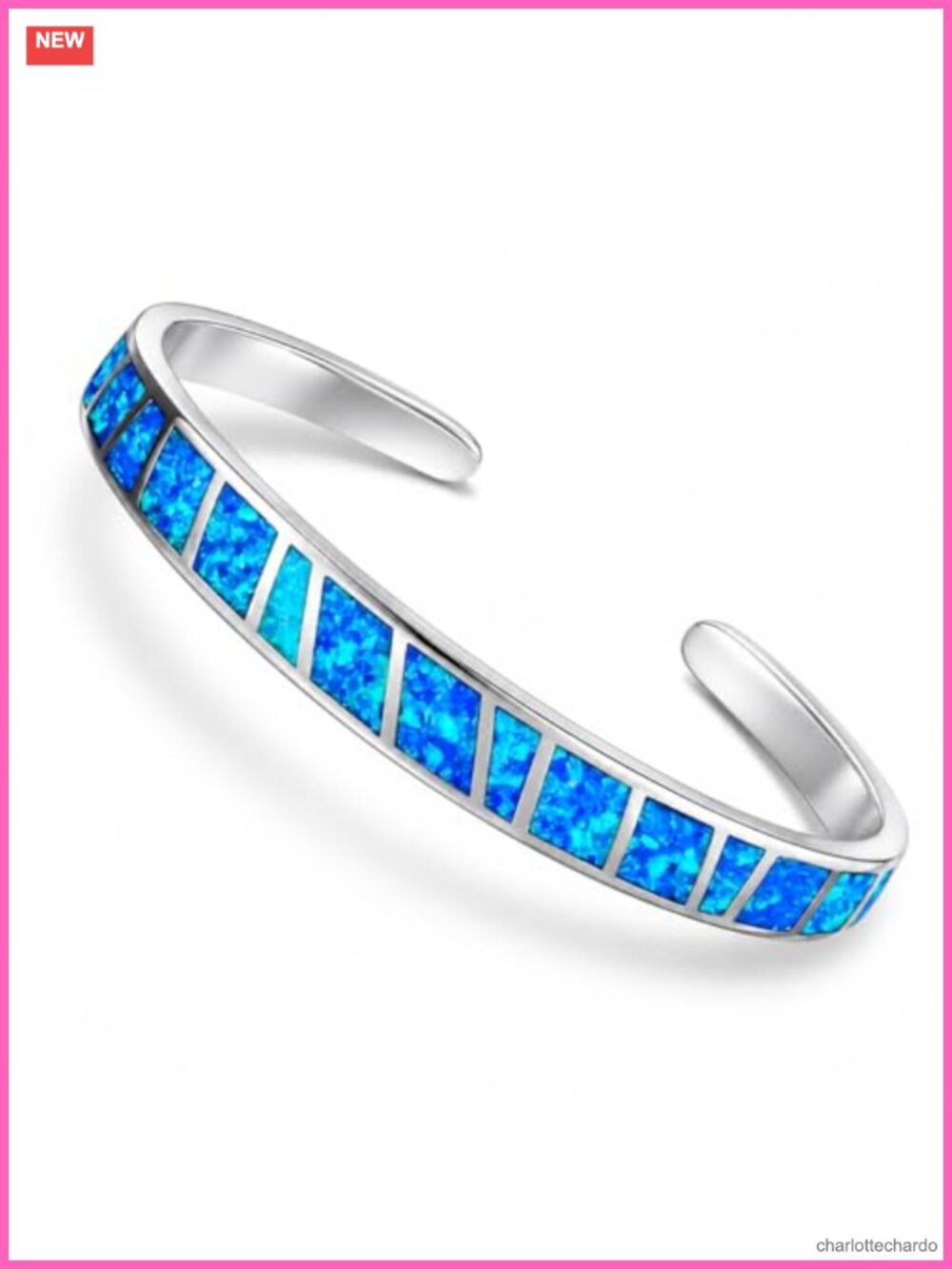 Blue Fire Opal Cuff Bracelet Sterling Silver Adjustable Bangle Women